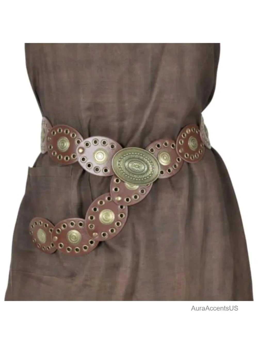 Western Concho Belt with Antique Gold Medallions and Silver-Tone Grommets - 40